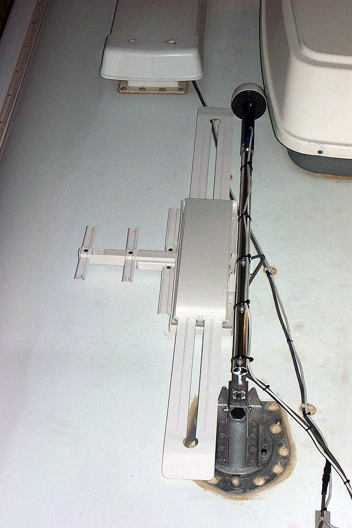 Photo #2 - This photo shows the Winegard Batwing TV antenna and the attached CapiFi WiFi antenna in the retracted (stowed) position