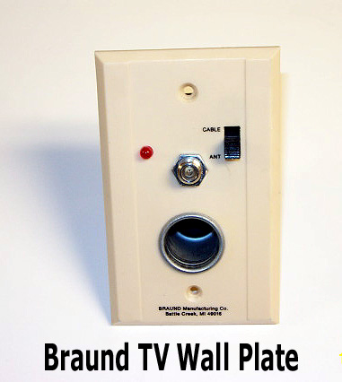 Photo of Braund Brand TV Wall Plate Assembly used in Born Free coaches until approximately production year 2002